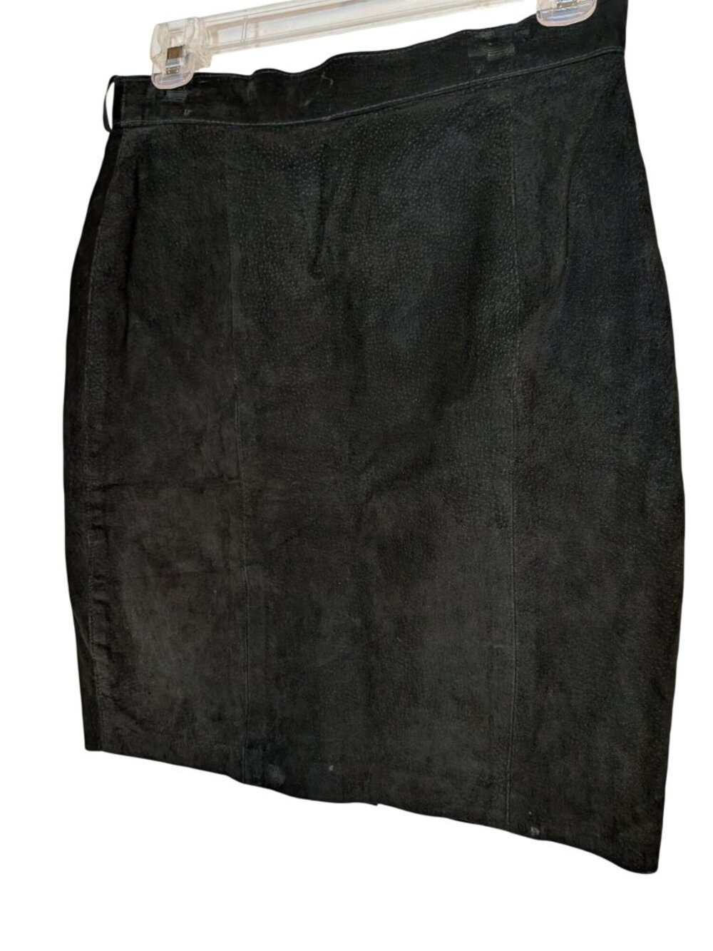 Vintage Black Suede Mini Skirt With Back Slit Approx. 14" Waist & 19" Length Zip